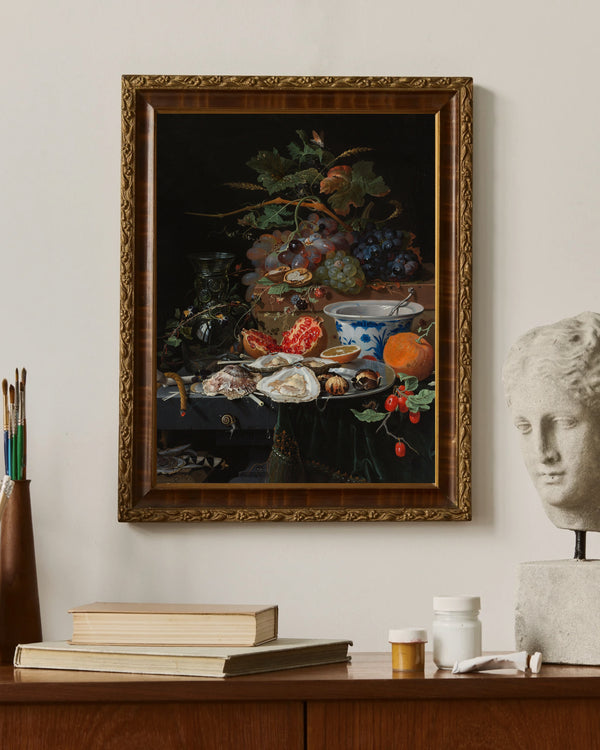Abraham Mignon - Meyveler, İstiridyeler ve Porselen Kâse ile Natürmort Çerçeve