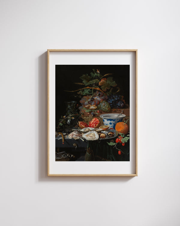 Abraham Mignon - Meyveler, İstiridyeler ve Porselen Kâse ile Natürmort Fine Art Baskı