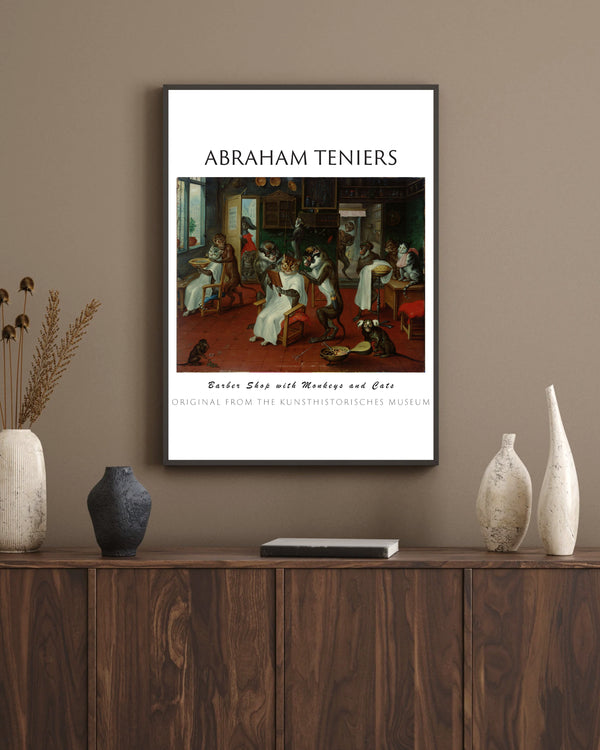 Abraham Teniers - Berber Dükkânı Maymunlar ve Kediler çerçeve