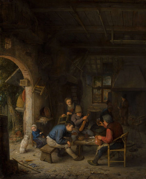 Adriaen van Ostade-Bir Han İçinde Köylüler tablo