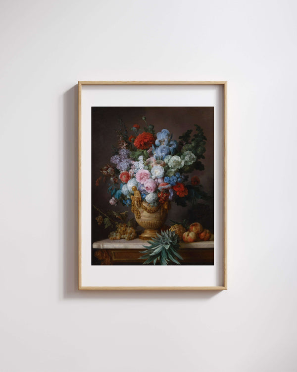 Anne Vallayer-Coster - Alabaster Vazoda Çiçekler ve Meyvelerle Natürmort Fine Art Baskı