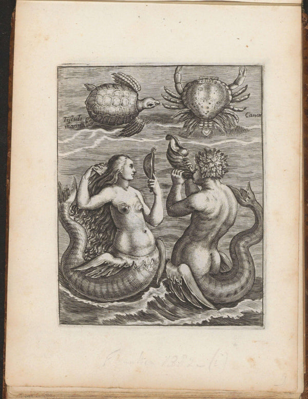 Anonim - Kaplumbağa Yengeç Deniz kızı ve Deniz Adamı Tablo