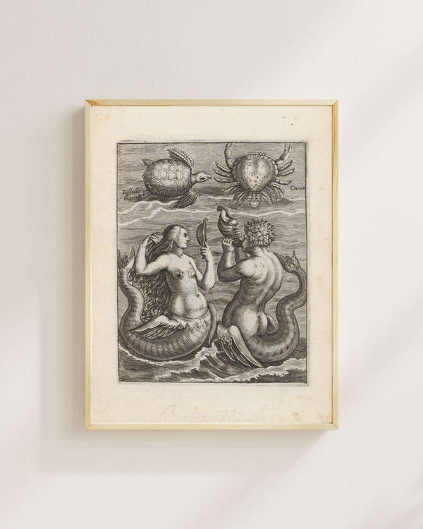 Anonim - Kaplumbağa Yengeç Deniz kızı ve Deniz Adamı Fine Art Baskı