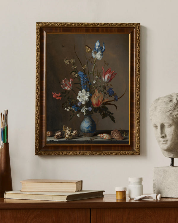 Balthasar van der Ast - Wan-Li Vazosunda Çiçekler ve Deniz Kabukları çerçeve