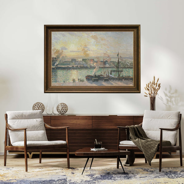 Camille Pissarro - Gün Batımı Rouen Limanı - Buharlı Gemiler Çerçeve