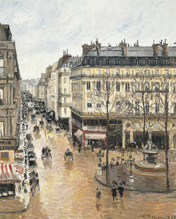 Camille Pissarro - Saint-Honoré Caddesi - Öğleden Sonra - Yağmur Etkisi fine art baskı