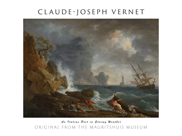 Claude-Joseph Vernet-Fırtınalı Havada İtalyan Limanı fineart baskı