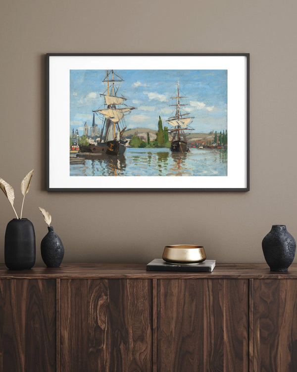 Claude Monet - Rouen’de Seine Üzerinde Demirli Gemiler Çerçeve