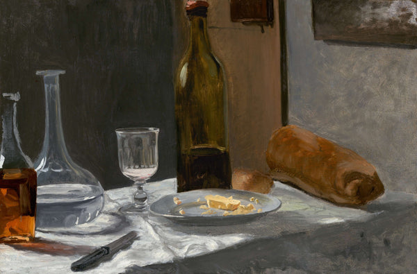 Claude Monet - Şişe Sürahi Ekmek ve Şarap tablo