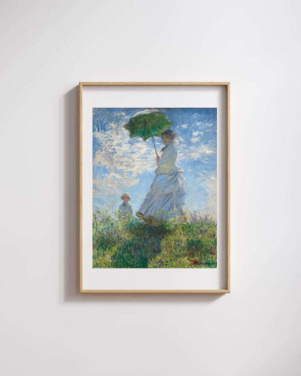 Claude Monet - Şemsiyeli Kadın Madame Monet ve Oğlu Fine Art Baskı