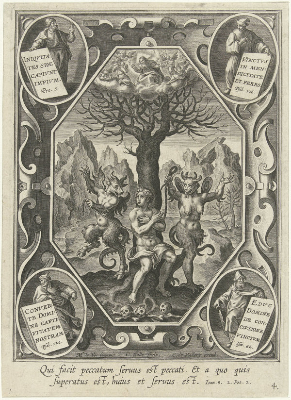 Cornelis Galle - Bir Genç Adamın İki Şeytan Tarafından Bir Ağaca Zincirlenmesi fine art baskı