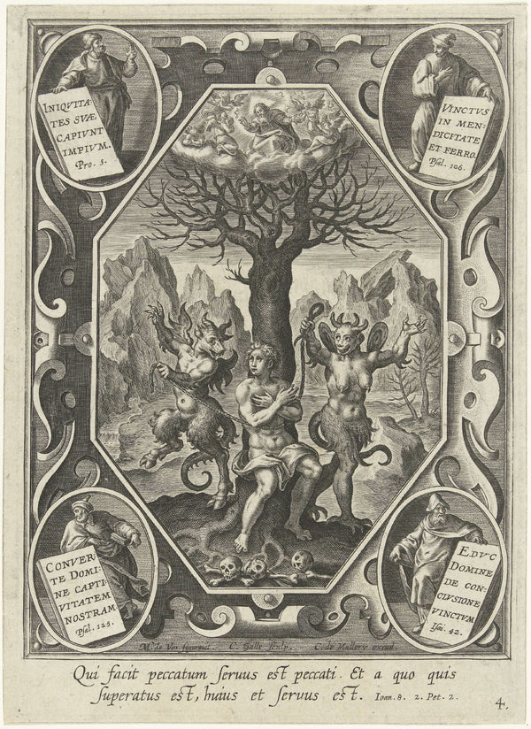 Cornelis Galle - Bir Genç Adamın İki Şeytan Tarafından Bir Ağaca Zincirlenmesi fine art baskı