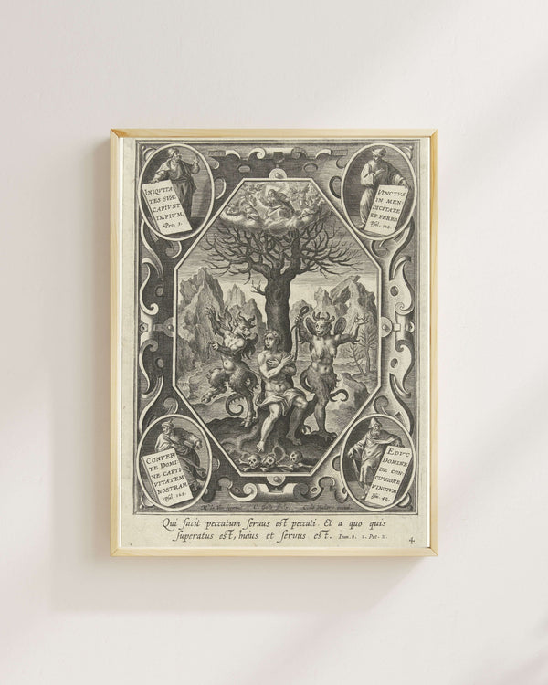 Cornelis Galle - Bir Genç Adamın İki Şeytan Tarafından Bir Ağaca Zincirlenmesi fine art baskı
