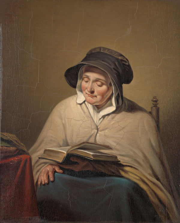 Cornelis Kruseman-Yaşlı Kadın Okurken tablo