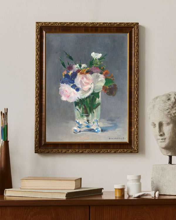 Édouard Manet - Kristal Vazoda Çiçekler Çerçeve