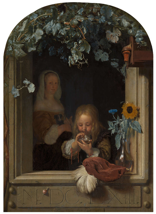 Frans van Mieris the Elder - Sabun Köpüğü Üfleyen Çocuk tablo