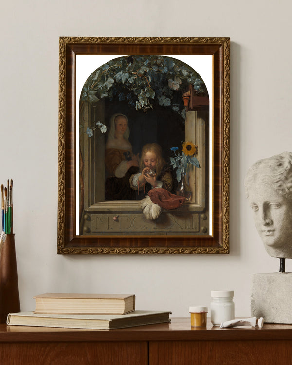 Frans van Mieris the Elder - Sabun Köpüğü Üfleyen Çocuk çerçeve
