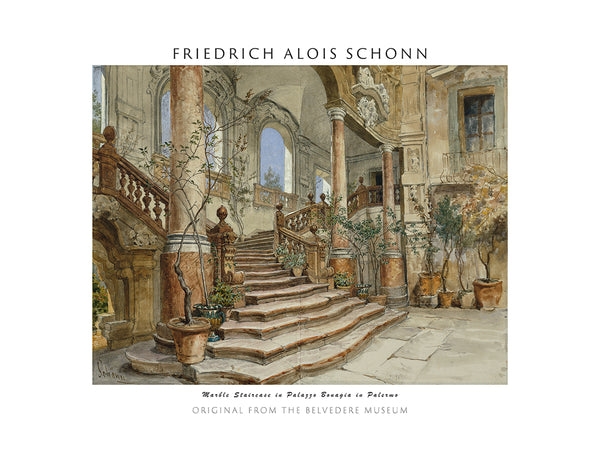 Friedrich Alois Schönn-Palermo’daki Palazzo Bonagia’da Mermer Merdiven fineart baskı