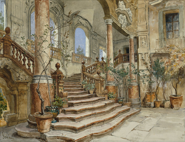 Friedrich Alois Schönn-Palermo’daki Palazzo Bonagia’da Mermer Merdiven tablo
