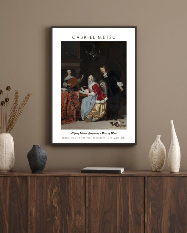 Gabriel Metsu-Bir Müzik Parçası Besteleyen Genç Kadın çerçeve