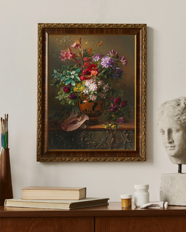 Georgius Jacobus Johannes van Os - Yunan Vazosunda Çiçekler Bahar Alegorisi Çerçeve