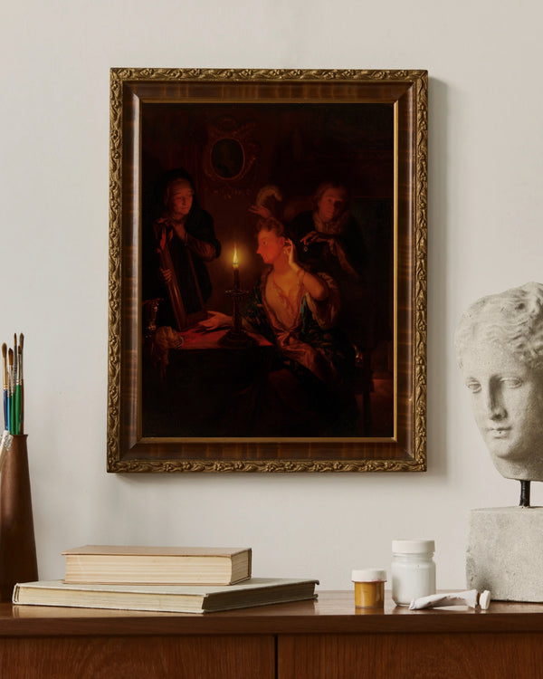 Godefridus Schalcken - Mum Işığında Ayna Karşısındaki Hanımefendi çerçeve