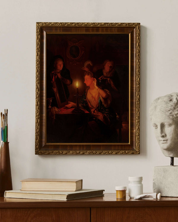 Godefridus Schalcken - Mum Işığında Ayna Karşısındaki Hanımefendi çerçeve