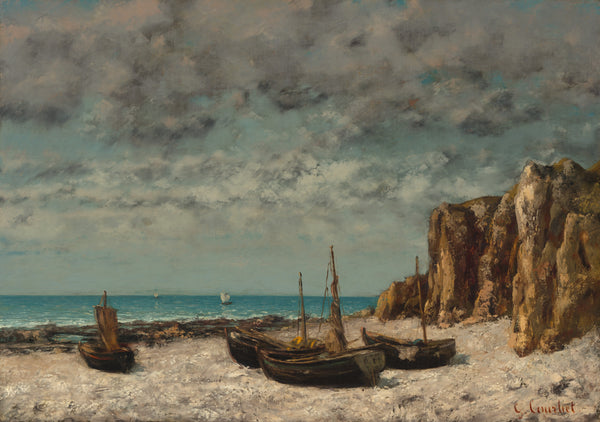 Gustave Courbet - Boats on a Beach Etretat Tablo