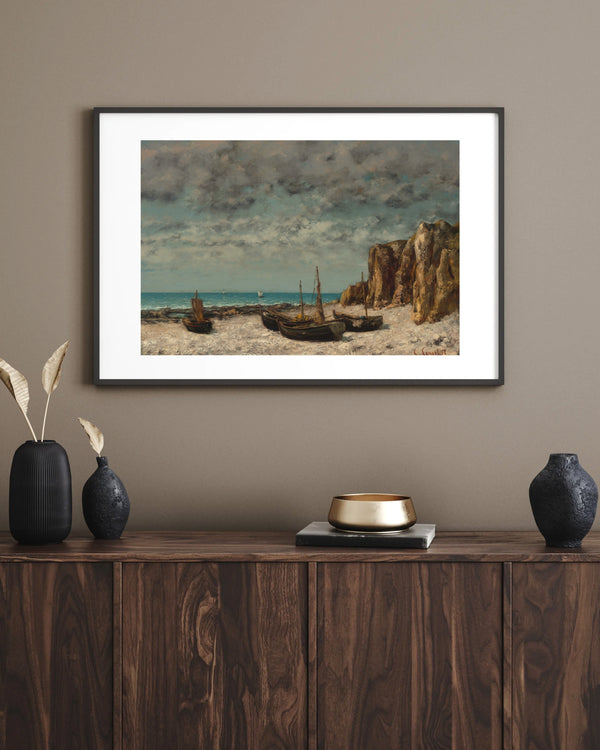 Gustave Courbet - Boats on a Beach Etretat Çerçeve
