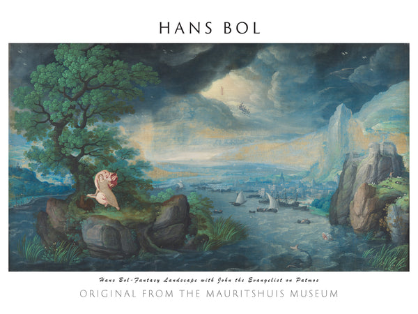 Hans Bol-Patmos’ta Aziz John Evangelist' in Hayali Manzarası fine art baskı