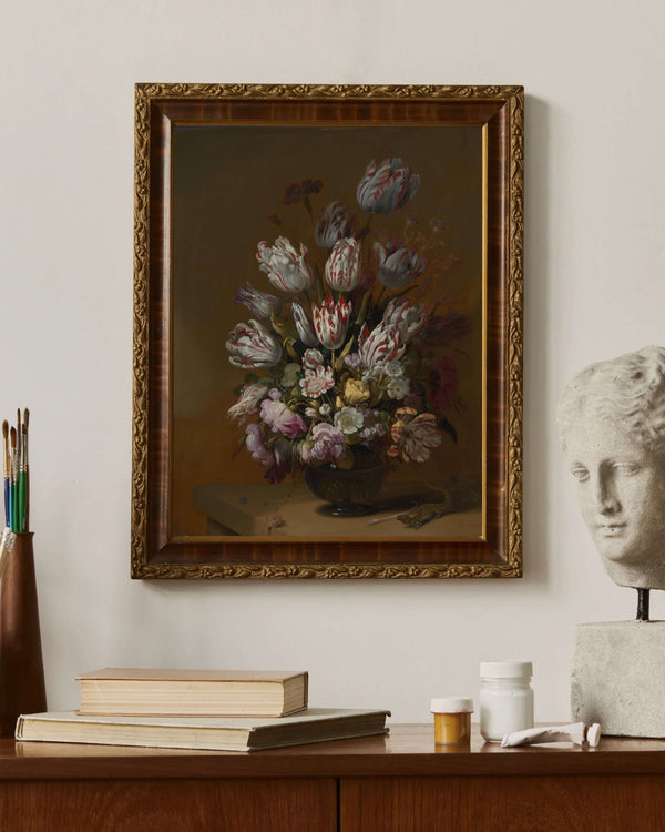 Hans Bollongier - Çiçeklerle Natürmort Çerçeve