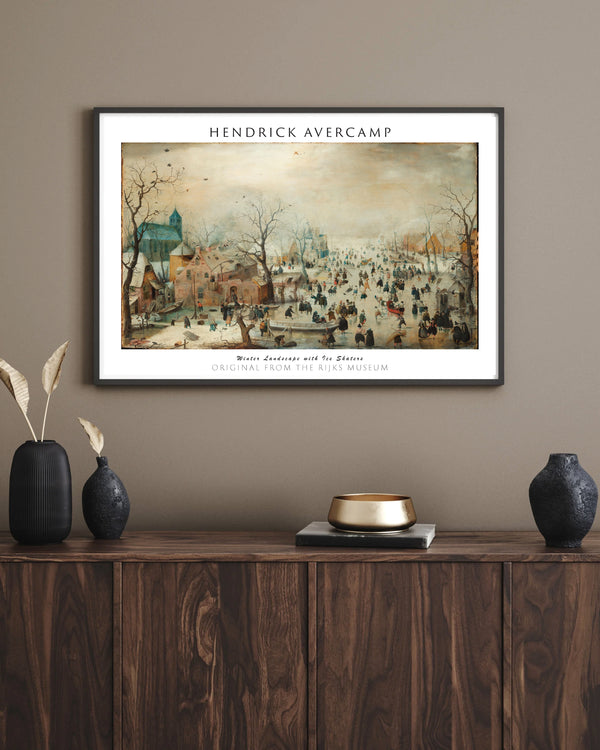 Hendrick Avercamp - Kızakçılarla Kış Manzarası çerçeve