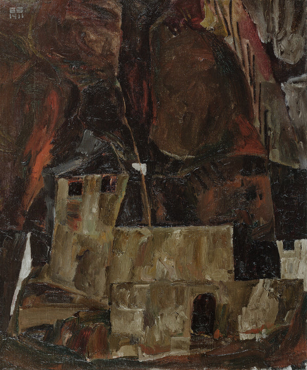 Egon Schiele - Houses and Wall in a Hilly Landscape
