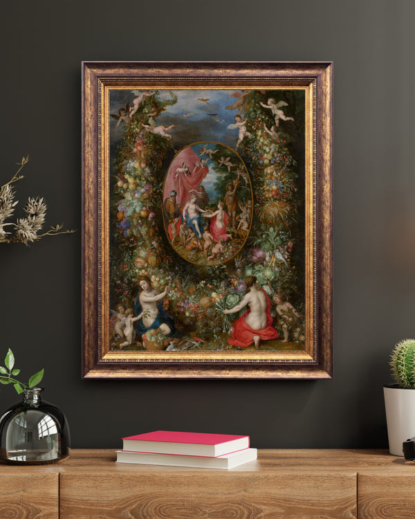 Jan Brueghel the Elder & Hendrik van Balen-Dört Mevsimin Kişileştirmelerinden Hediyeler Alan Tanrıça Cybele’in Etrafında Meyve Çelengi