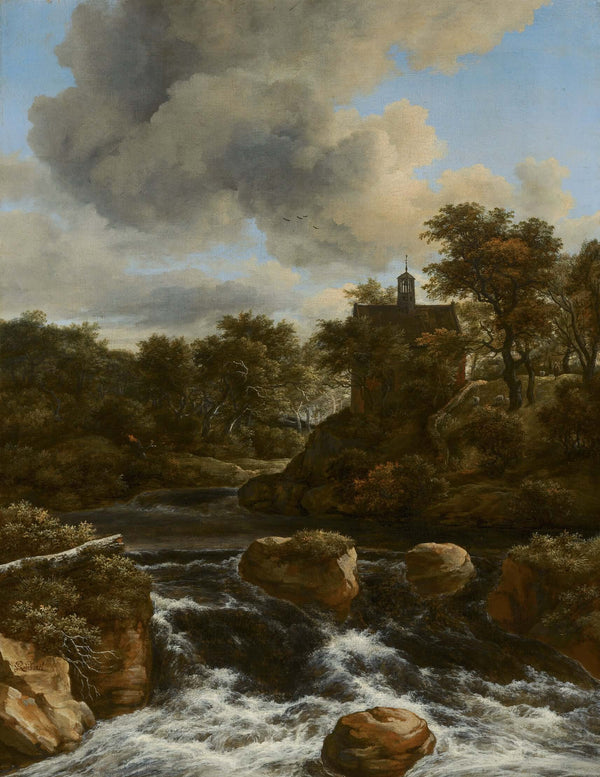 Jacob van Ruisdael - Şelale Yanındaki Şapel fine art baskı