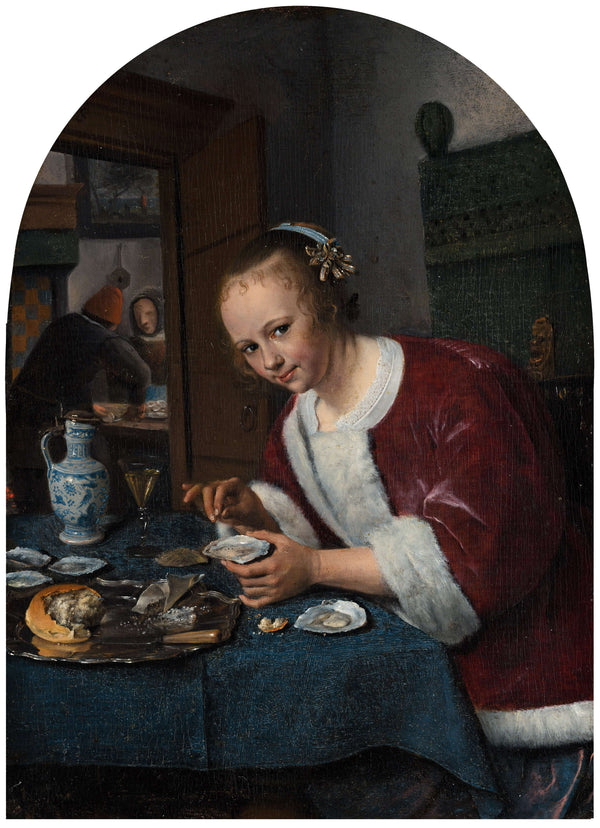 Jan Havicksz. Steen - İstiridye Yiyen Genç Kadın tablo