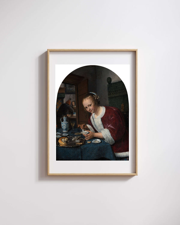 Jan Havicksz. Steen - İstiridye Yiyen Genç Kadın fine art baskı