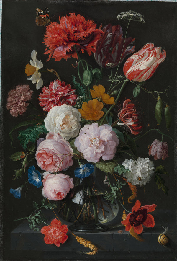 Jan Davidsz. de Heem - Cam Vazoda Çiçekler Tablo