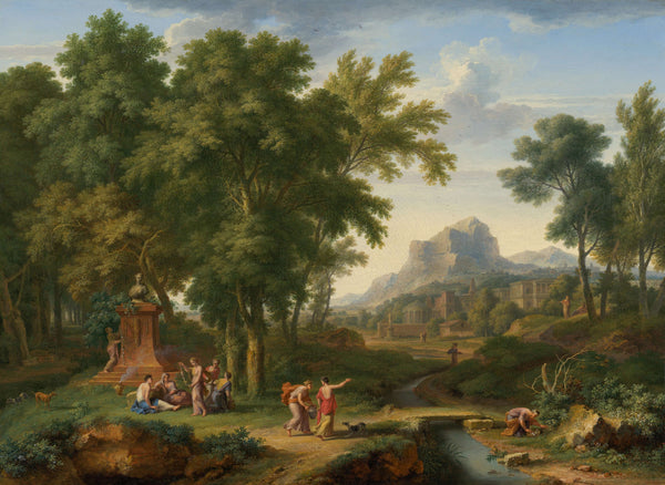 Jan van Huysum-Flora Büstüyle Arkadya Manzarası tablo
