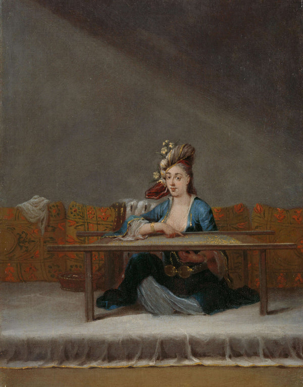 Jean Baptiste Vanmour - Nakış Çerçevesinin Önündeki Türk Kadını tablo