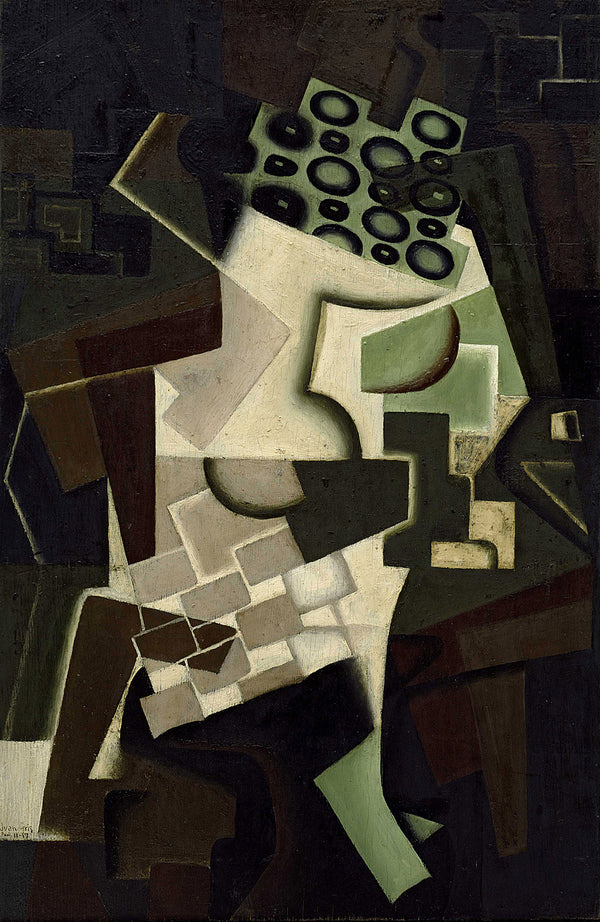 Juan Gris - Kareli Masa Örtüsü Üzerinde Meyve Tabağı Tablo