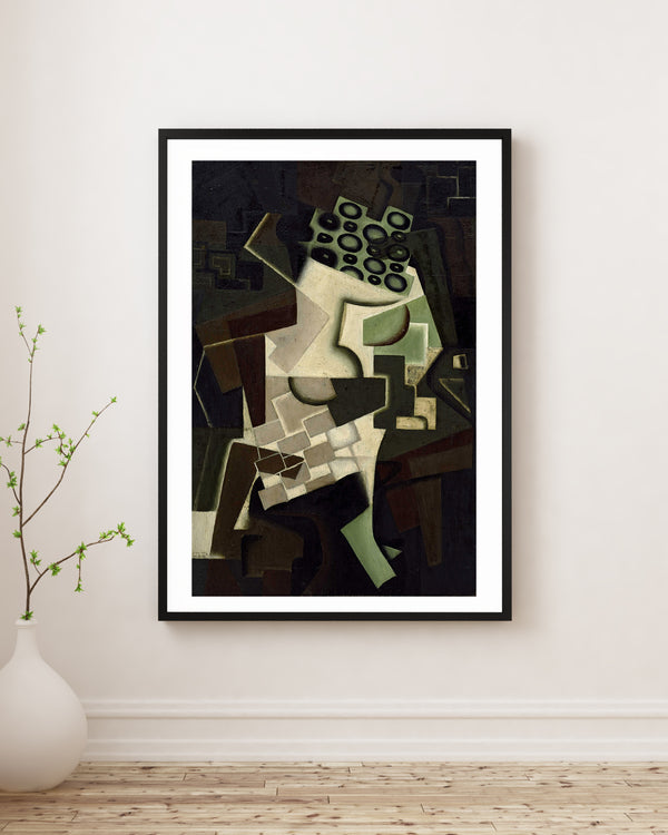 Juan Gris - Kareli Masa Örtüsü Üzerinde Meyve Tabağı Çerçeve