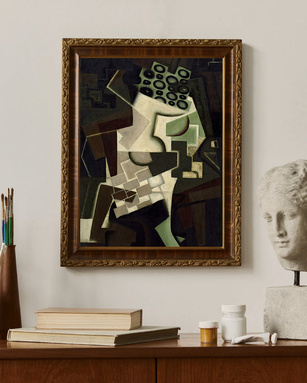 Juan Gris - Kareli Masa Örtüsü Üzerinde Meyve Tabağı Fine Art Baskı