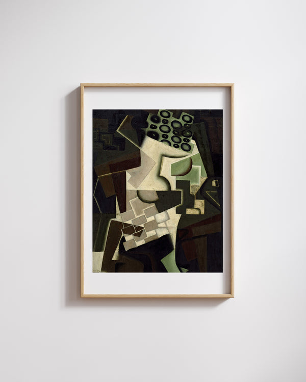 Juan Gris - Kareli Masa Örtüsü Üzerinde Meyve Tabağı Fine Art Baskı