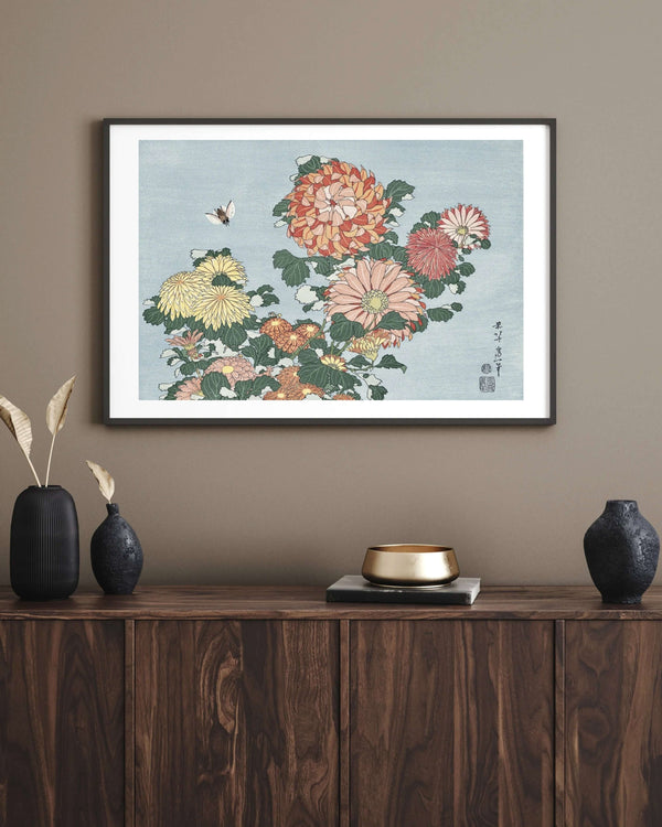 Katsushika Hokusai - Krizantemler ve Geyik Sineği