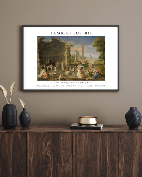 Lambert Sustris - Antik Harabeler ve Yıkanan Kadınlarla Manzara çerçeve