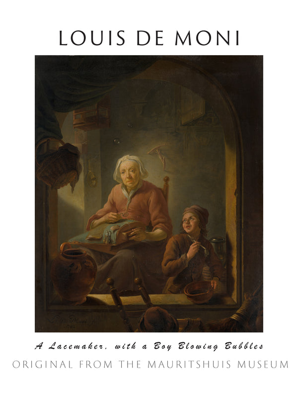 Louis de Moni-Dantel Ören Kadın ve Sabun Köpüğü Üfleyen Çocuk