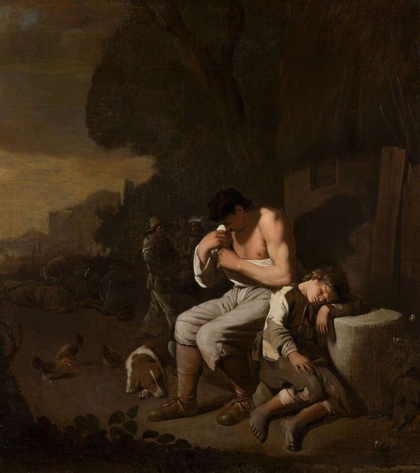 Michael Sweerts - Kendini Temizleyen Adam ve Uyuyan Çocuk tablo