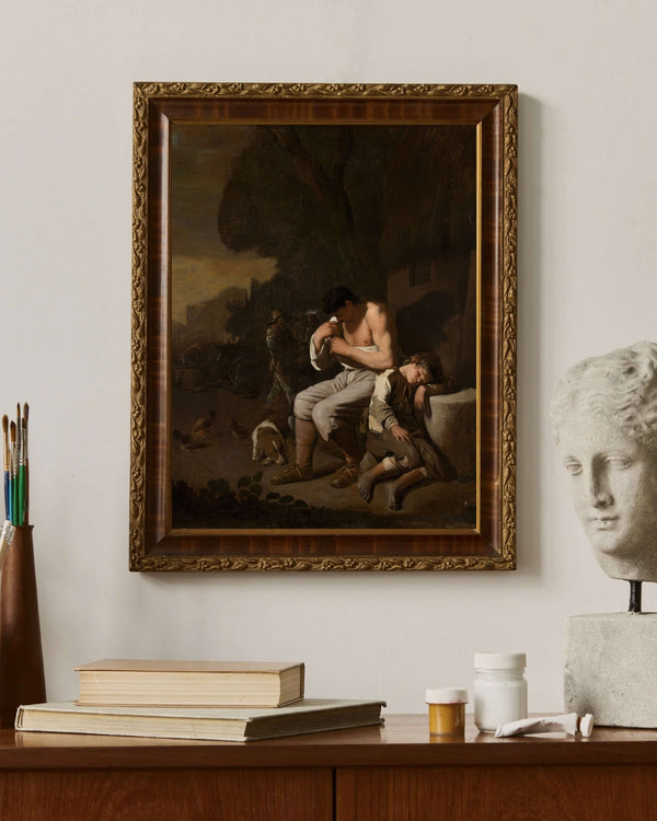Michael Sweerts - Kendini Temizleyen Adam ve Uyuyan Çocuk çerçeve