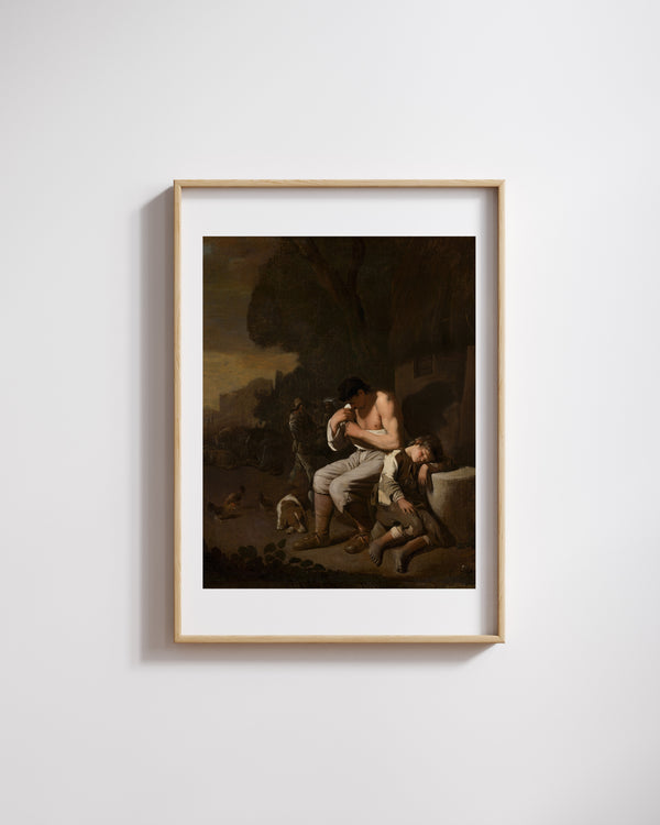 Michael Sweerts - Kendini Temizleyen Adam ve Uyuyan Çocuk fine art baskı